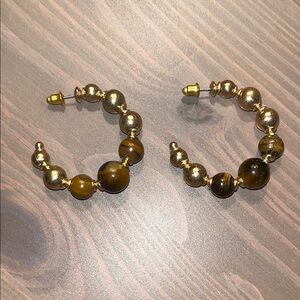 2/$12 Elegant Gold and Brown Beaded Hoop Earrings